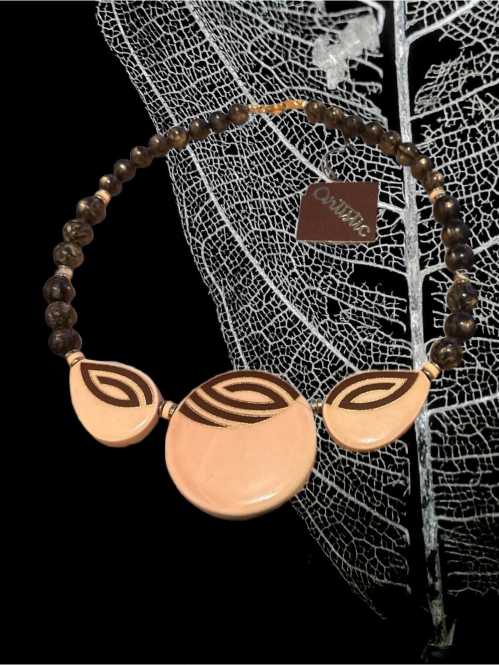 Vintage Artistic Elegant Ceramic& Glass Bead Necklace